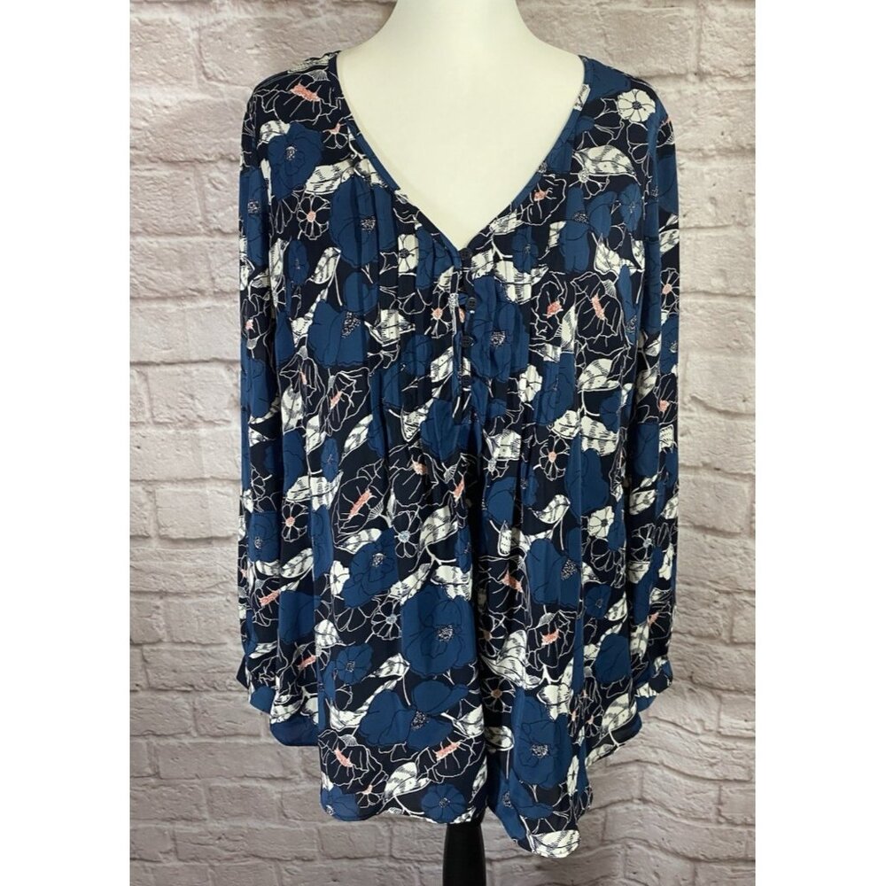 A Pea In‎ The Pod Blue Floral Print V Neck Blouse Medium Top Maternity Tunic